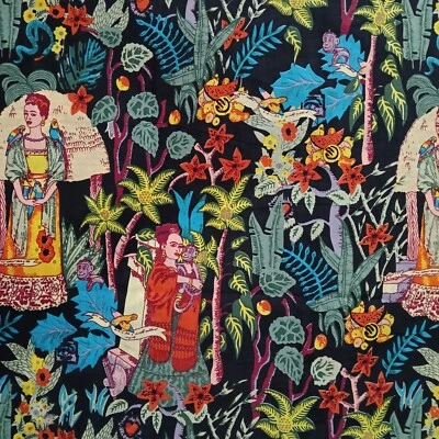 5 Yard Cotton Fabric Black Farida Kahlo Printed 60x60 For Dressmaking - Image 1 of 4