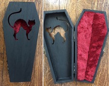 Vintage Inspired Cat Coffin Ring Jewelry Box Engagement Wood Victorian Gothic