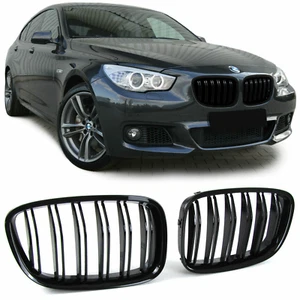 BMW 5 SERIES F07 GT 09-17 GLOSS BLACK FRONT KIDNEY GRILLES GRILLS DOUBLE M SPOKE - Picture 1 of 2