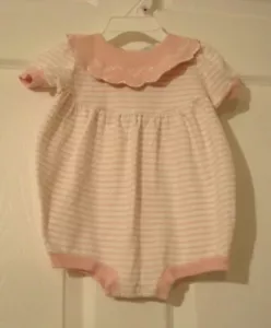 Vintage Little Lambs Pink White Striped One Piece Size 3-6 Months - Picture 1 of 9