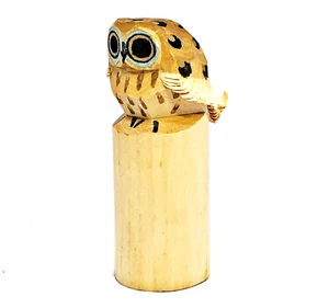 Japanese Owl Ittobori Wooden Carved Sasano Good Luck Folk Toy Hand Craft Art O17 - Picture 1 of 12