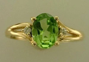 14k Gold Peridot Ring, Peridot Engagement Ring, Natural Peridot Ring, Gift ring - Picture 1 of 2