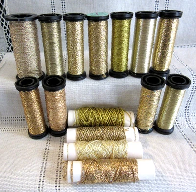 15 Kreinik Metallic GOLDS Braids Blending Filament Ribbon Thread NO LABELS lot - Image 1 of 4