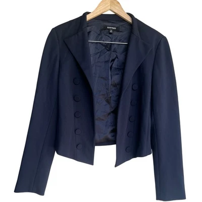 Ellen Tracy Dark Navy Blue Crop Jacket Blazer Preppy Military-Inspired Sz 8 $179 - Image 1 of 4