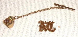 14 Karat gold tie tack, initials AC, with button hole chain - Picture 1 of 2