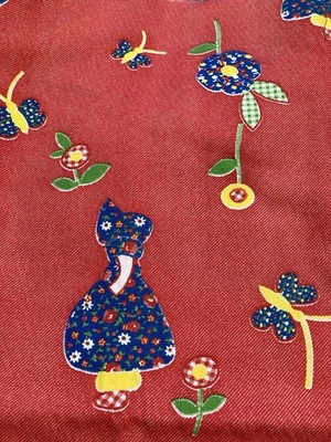 VTG Cotton Lightweight Twill Fabric Calico Gingham Applique Print on Red 27x56 - Image 1 of 3