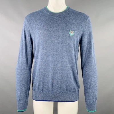 KENZO Talla M Suéter De Cuello Redondo De Algodón Tejido En Azul Verde Melange - Imagen 1 de 4