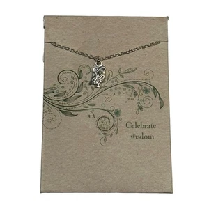 Lucky Feather Celebrate Wisdom Sterling Silver Plate Owl Charm Pendant Necklace - Picture 1 of 2