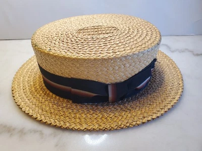 antique straw hat boater Adam Hats Air-Vent men size 7 1/4 original 1900-1920 - Image 1 of 4