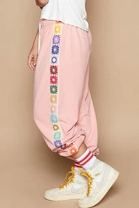 POL Granny Square Joggers Peach Crochet patches boho loose fit NEW Sz Small - Picture 1 of 4