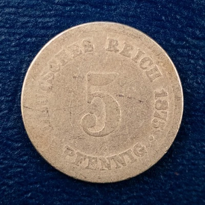 1875 Germany Empire 5 Pfennig, G Condition, KM#3, Imperial German Coinage M4 - Image 1 of 2