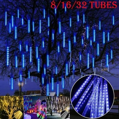 32 TUBE Meteor Shower Lights Fairy String Lights Outdoor Garden Waterproof Decor - Image 1 of 4