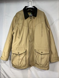 Cabelas Jacket Mens L Brown Beige Canvas Aztec Fleece Lined Chore Barn Outdoors - Picture 1 of 16