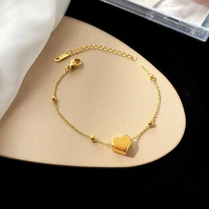 14 Gold plated heart chain bracelet 8'' adjustable - Picture 1 of 3