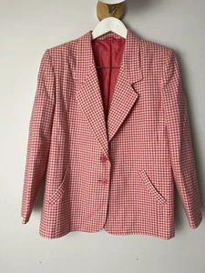 Vintage Alexon Pink Gingham Check Houndstooth Pure Wool Blazer 16 - Picture 1 of 10