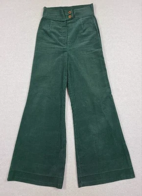 Vtg 70s Womens Sears JR. Bazaar Corduroy Bell Bottom Flare Green Pants Sz 26x31 - Image 1 of 4