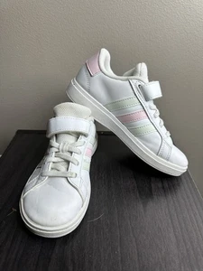 ADIDAS Girls Size 12K White & Pastel Tennis Shoes Sneakers - Picture 1 of 10