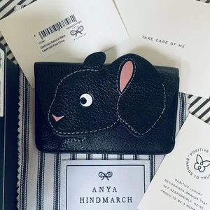 ANYA HINDMARCH Black Leather Rabbit Credit Card Holder ~ NEW in Box - Picture 1 of 3