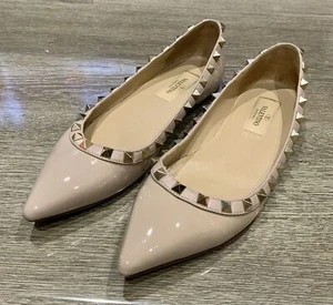 Valentino Garavani Patent Rockstud Ballet Stud Flat Shoes Nude Size UK 3 RRP£680 - Picture 1 of 13