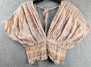 Free People Next Vacation Top Women's XS Ivory Combo Floral V-Neck Tie Closure - Picture 1 of 13