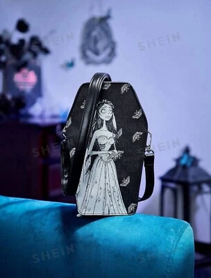 Tim Burton Logo CORPSE BRIDE Purse COFFIN Shaped Bag Crossbody BUTTERFLIES Goth - Image 1 of 4