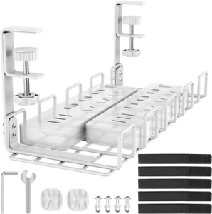 No Drilling under Desk Cable Management Tray, Upgraded Cable Tray with Clamp for - Picture 1 of 12