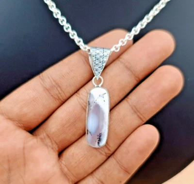 Colgante de ópalo dendrítico natural de plata de ley 925 hecho a mano joyas de piedras preciosas Foto 1 de 4