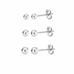 925 Sterling Silver High Polish Smooth Round Ball Stud Earring 3-Size Set - Picture 1 of 2