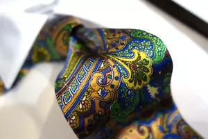 Cravatta cravatta Bruno Marchesi tessuto seta marrone giallo verde blu paisley floreale - Foto 1 di 3