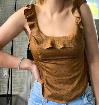 Top Free People Mujer Talla S Recortado Bronce Lunares Volantes Satén Calado Coqueto Foto 1 de 4