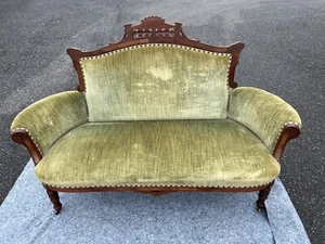 5 Pc 1800s Antique Victorian Eastlake Walnut/ Mah Parlor Settee Arm Chairs Set - Picture 1 of 24