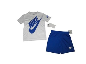 Nike Boys Outfit Set Athletic Shorts T-Shirt White Blue 3 4 Years NWT - Picture 1 of 2