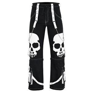Puritues Men's Scare Dark Big White Skull Punk Rock Gothic Pants - Imagen 1 de 7