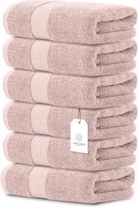 Luxury Pink Hand Towels - Soft Cotton Absorbent Hotel Spa Bathroom towel 6-Pack - Picture 1 of 6