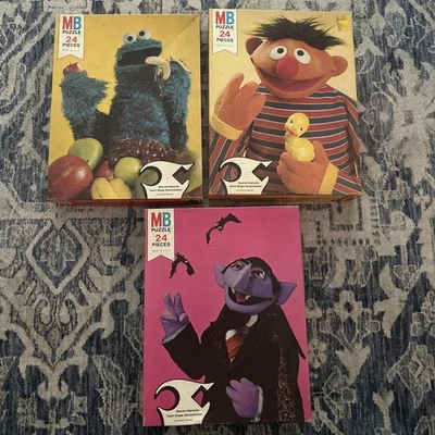Rompecabezas Ernie Count Cookie completo vintage (3) MB Sesame Street Muppets 24 piezas Foto 1 de 4