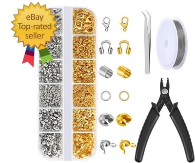 1200 шт. набор обжимных бусин для изготовления ювелирных изделий, обжимные бусины Acejoz, обжимные крышки, C - Изображение 1 из 4