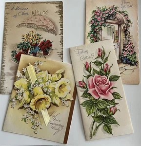 Biglietti di auguri vintage lotto di 4 Get Well Cheer Rose e altri disegni floreali - Foto 1 di 12