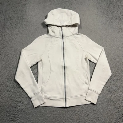 Moletom Lululemon com capuz de mergulho zíper completo feminino tamanho 4 branco jaqueta de lã capuz - Imagem 1 de 4