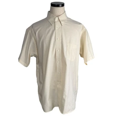 Stafford Wrinkle-Free Button Down Short Sleeve Dress Shirt Cream Oxford 90's XL - Image 1 of 4