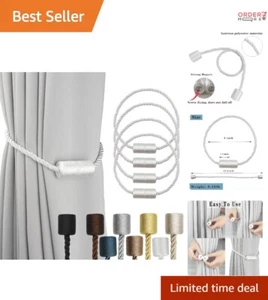 4 Pack White Rope Curtain Tiebacks Magnetic Elegant Holdbacks for Home Decor - Picture 1 of 8