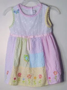 YOUNGLAND Size 24 Months Multi-Color Seersucker Sleeveless Checks Dress - Picture 1 of 2