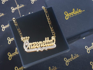 Personalized 14K  Gold Plated / 2TONE / SILVER DOUBLE Plated Crown Name Necklace