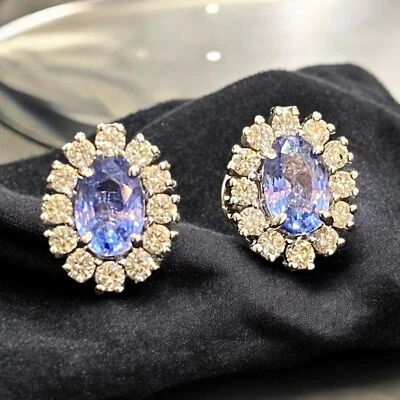 Stunning 1.85 TCW Round Brilliant Diamonds Blue Sapphire Stud Earrings 14K Gold - Image 1 of 4