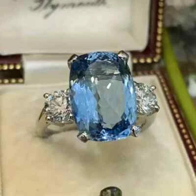 14k solid white Gold Oval Cut Natural Aquamarine Ring 3.50 Ct mom gift - Image 1 of 4