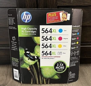 HP 564XL Tri Color & Photo Black Ink Cartridge with Paper Combo Pack EXP 10/16 - Picture 1 of 7