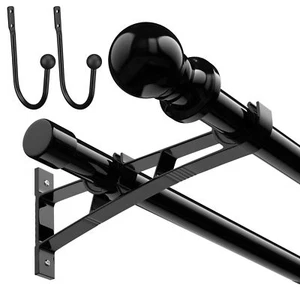 Double Curtain Rods 28 to 88 Inch Black 1 Inch Heavy Duty Dual Curtain Rod Se... - Picture 1 of 6