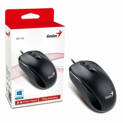 Black USB Mouse Wired Plug & Play 1000 DPI Optical 3Button PC Laptop Mac Genius - Image 1 of 4
