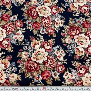 Vintage Florals on Navy Marcus Brothers Textiles Cotton Fabric by the HALF YARD - Picture 1 of 2