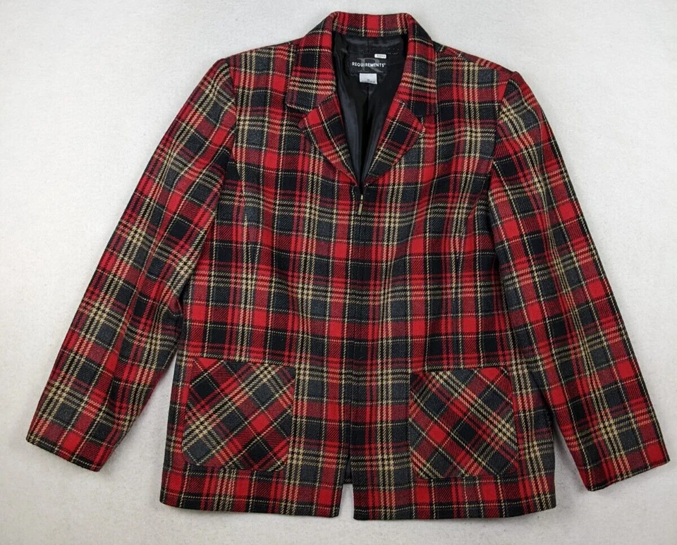 REQUISITOS DE COLECCIÓN Chaqueta Blazer Mujer Talla 16 Rojo Gris Mezcla de Lana a Cuadros Cremallera Completa Foto 1 de 4