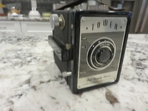 Vintage Sears Roebuck Co. Tower Box Camera 120 Flash Black LOOK - Picture 1 of 5